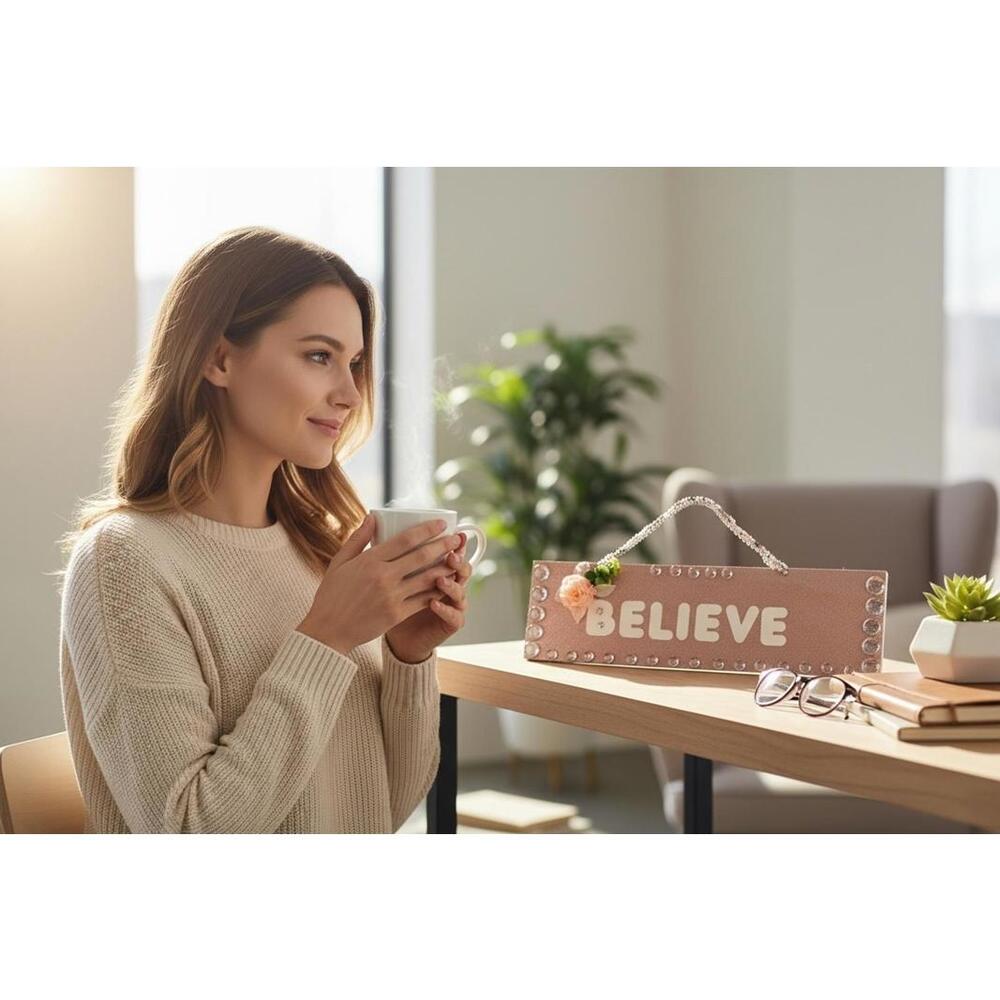 Handcrafted Believe Wall Hanging Sign with Floral Accent